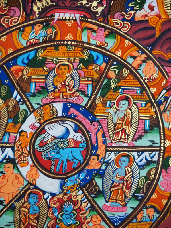 Koło życia tybetańska thangka detal