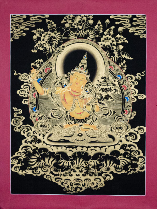 Żółty Mandziuśri - złota thanka buddyzm