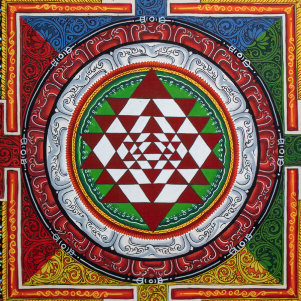 mandala sri jantra obraz na płótnie, buddyjska thanka tybetańska na ołtarz i do sali do jogi