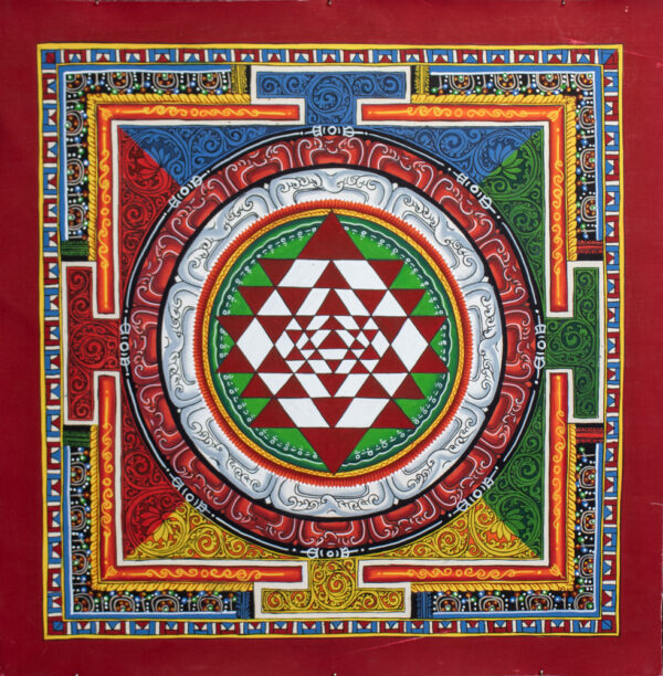 mandala sri jantra obraz na płótnie, buddyjska thanka tybetańska na ołtarz i do sali do jogi