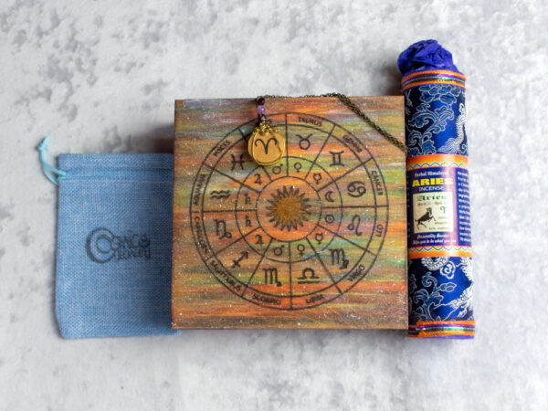 zodiakalny baran zestaw urodzinowy, kadzidło naturalne, naszyjnik z symbolem barana