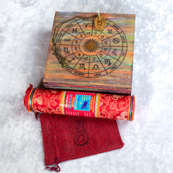 Zodiakalny Byk zestaw urodzinowy. naszyjnik zodiakalny Byk i kadzidło naturalne tybetańskie, pudełko zodiakalne