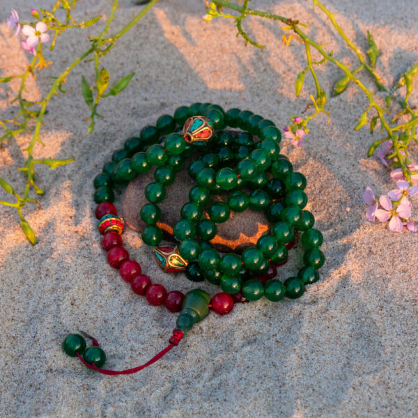 mala buddyjska zielona tara agat jadeit, naszyjnik mala 108 korali z kamieni naturalnych 8 mm do medytacji, jogi, mantry