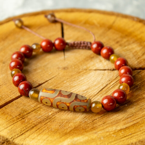 bransoletka z czerwonego jaspisu z agatem tybetańskim na sznurku, bransoletka z kamieni naturalnych ochronna