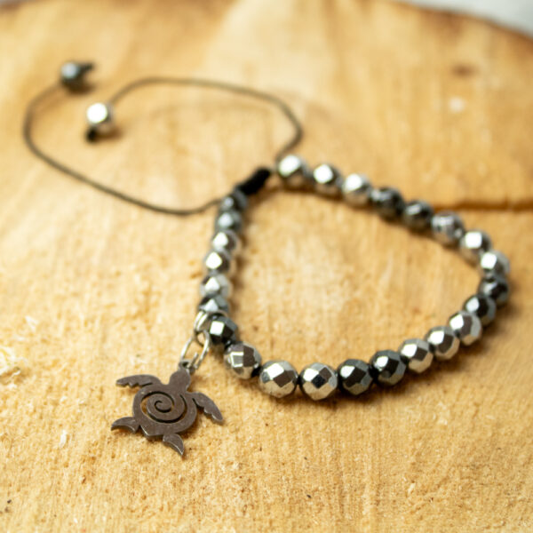 bransoletka na sznurku srebrna hematyt z zawieszką w kształcie żółwika ze stali nierdzewnej, kamienie naturalne 6 mm sklep