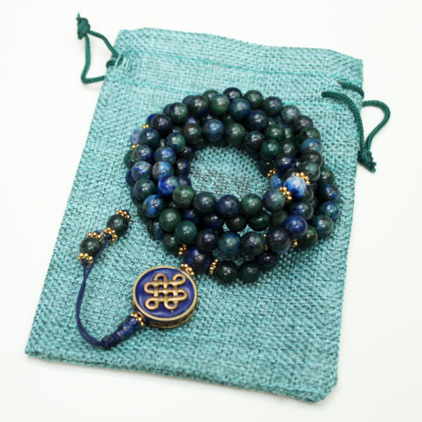 mala buddyjska z azurytem malachitem i lapis lazuli, sznur 108 koralików modlitewnych z kamieni naturalnych mantra buddy medycyny i zielonej tary