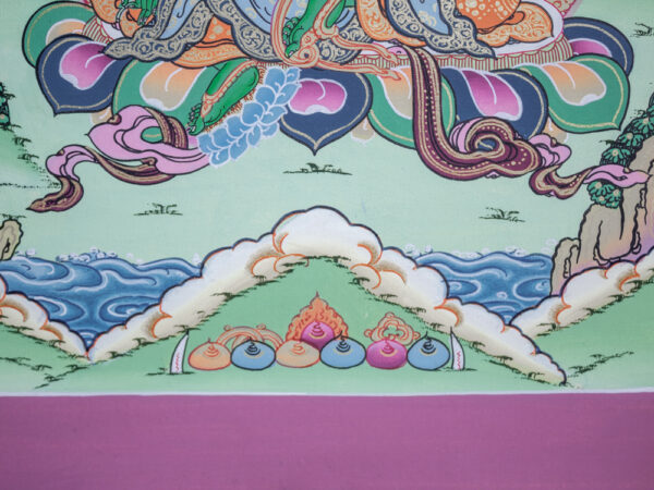 zielona tara thanka obraz tybetański na płótnie do medytacji budda