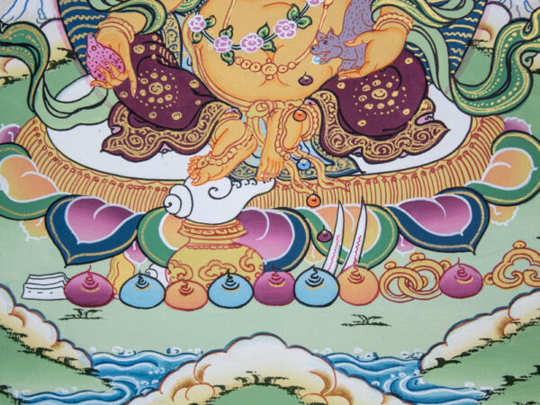 żółty dzambala thanka tybetańska, obraz buddyjski na płótnie do medytacji