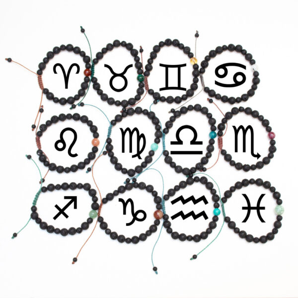 bransoletka zodiakalna z lawy 12 znaków zodiaku kamienie naturalne