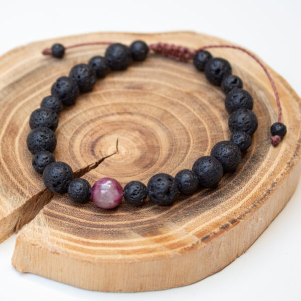 bransoletka zodiakalna z lawy skorpion rózowy turmalin