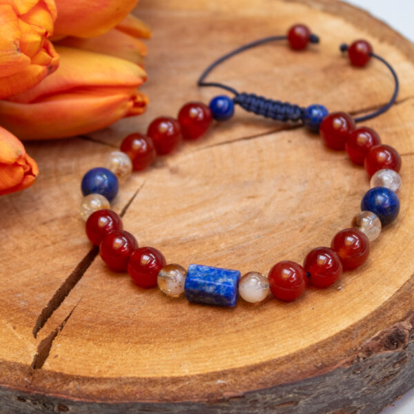Bransoletka dla Panny: Cytryn, Lapis Lazuli i agat karneol czerwony, kamienie naturalne na sznurku