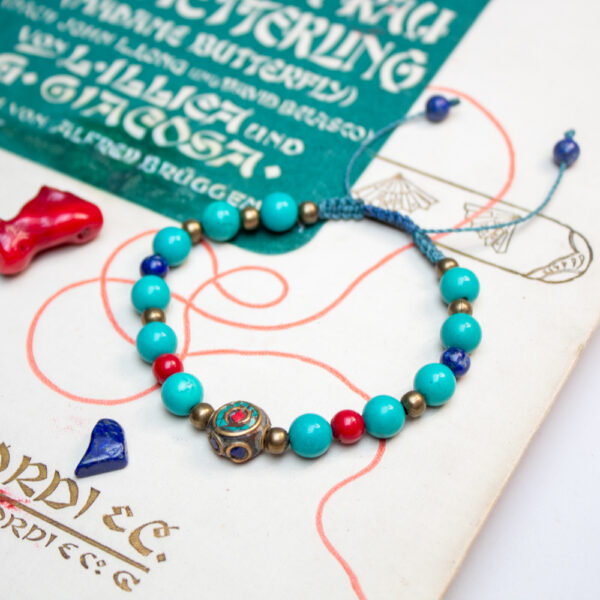Bransoletka z turkusem lapis lazuli i koralem czerwony, kamienie naturalne na energię życiową