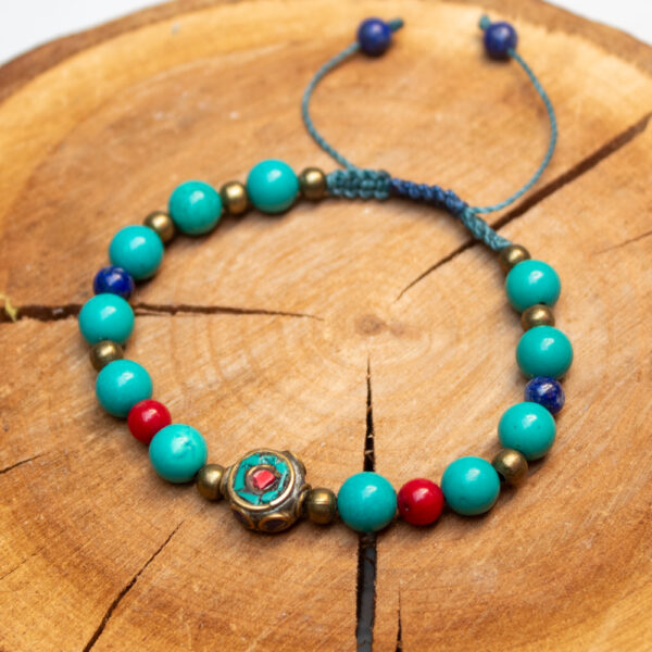 Bransoletka z turkusem lapis lazuli i koralem czerwony, kamienie naturalne na energię życiową