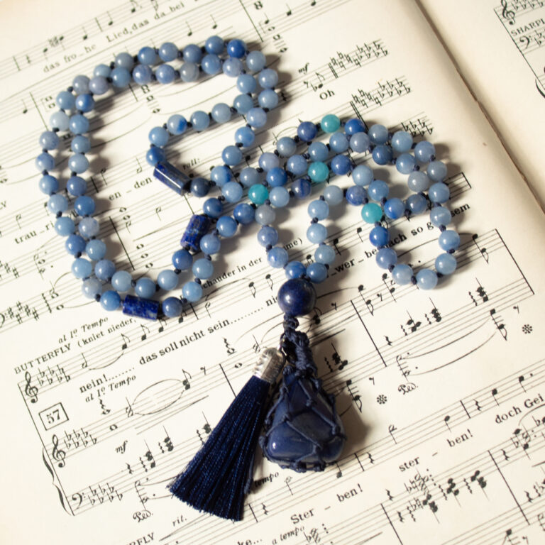 Niebieska Mala Buddyjska Awenturyn, Lapis Lazuli, Kwarc 108 6 mm z chwostem i kamieniem
