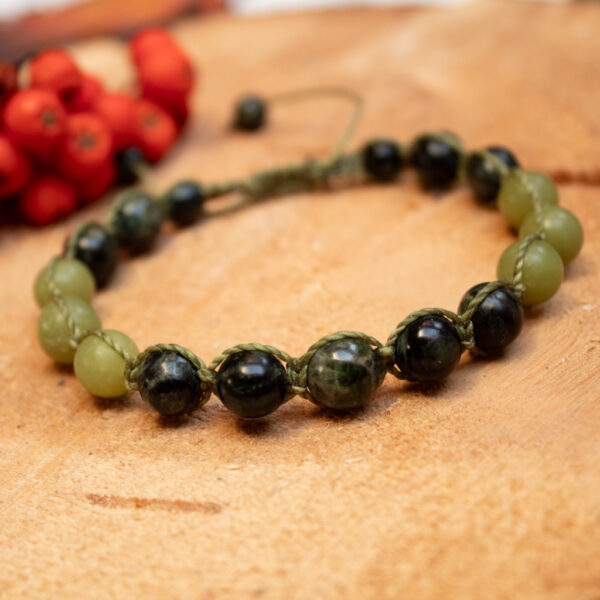 Bransoletka z zielonymi kamieniami Diopsyd, Serpentynit i Jaspis kambaba