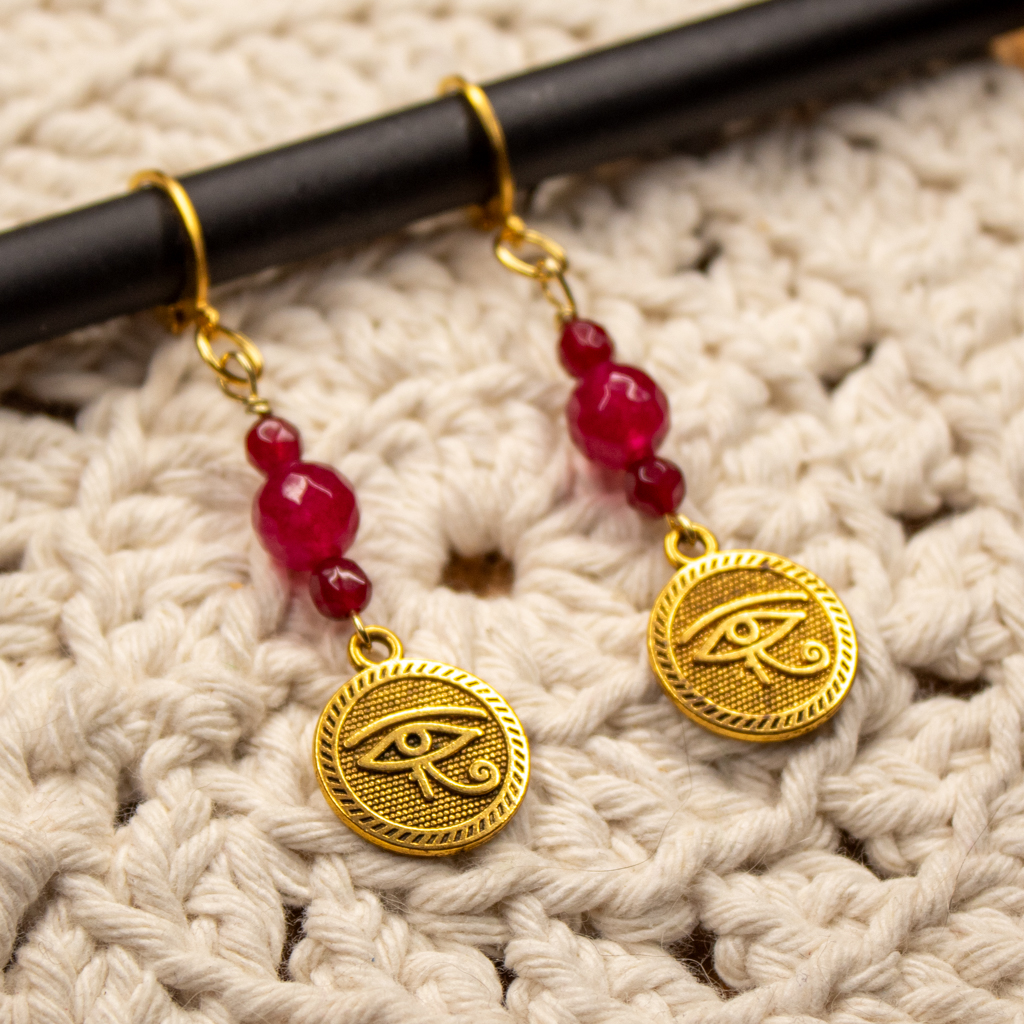 Kolczyki Oko Horusa Czerwony Jadeit