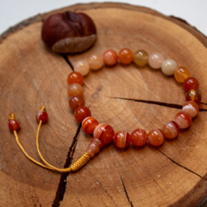 Mala buddyjska na rękę Pomarańczowy Agat i Jadeit. Mantra Om Mani Padme Hum