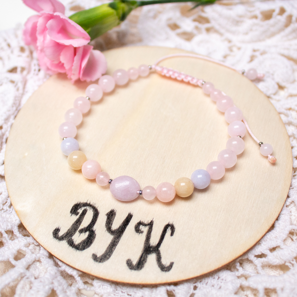 Bransoletka na Miłość Byk z kamieniami naturalnymi kunzyt, morganit i kwarc różowy