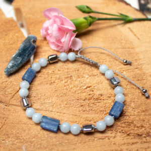 Bransoletka dla Wodnika Kianit, Angelit, Hematyt “Niebiańska Komunikacja”