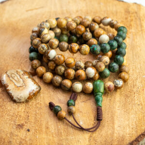 Mala buddyjska Jaspis Obrazkowy i Turkus Afrykański 108 – Uziemienie